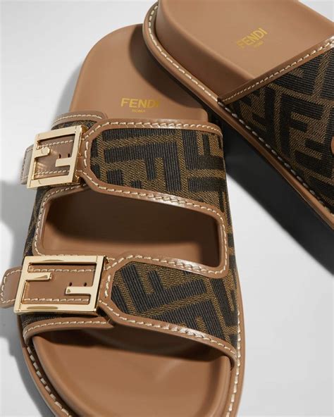 fendi feel ff jacquard slides|Fendi FF Jacquard Dual Buckle Slide Sandals .